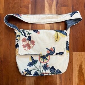 Hand Made / Home Made Ivory Fabric Floral Embroidered Messenger Crossbody Bag
